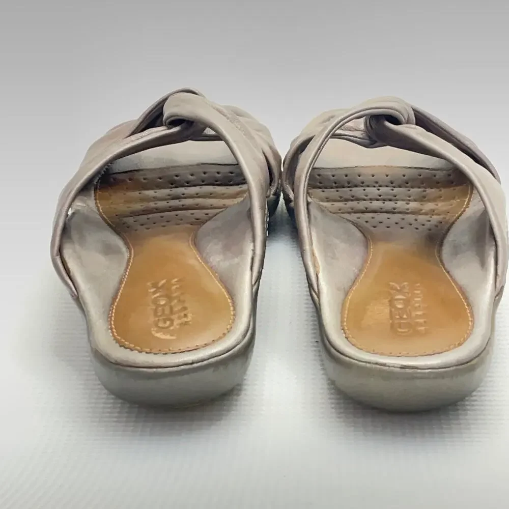 Geox Metallic Taupe Twist Strap Vamp Slide Sandals Size 37